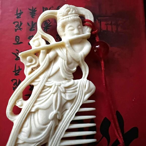 Carved Ivory Fruit Dragon or Goddess Comb with Tassel - Your Choice of Colors - Picture 12 of 12